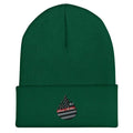 Green Knit Beanie- Chief Miller with American Flag Flame Patch for Stylish Wear