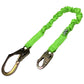 Green internal shock-absorbing lanyard with metal safety hooks and scaffolding hook