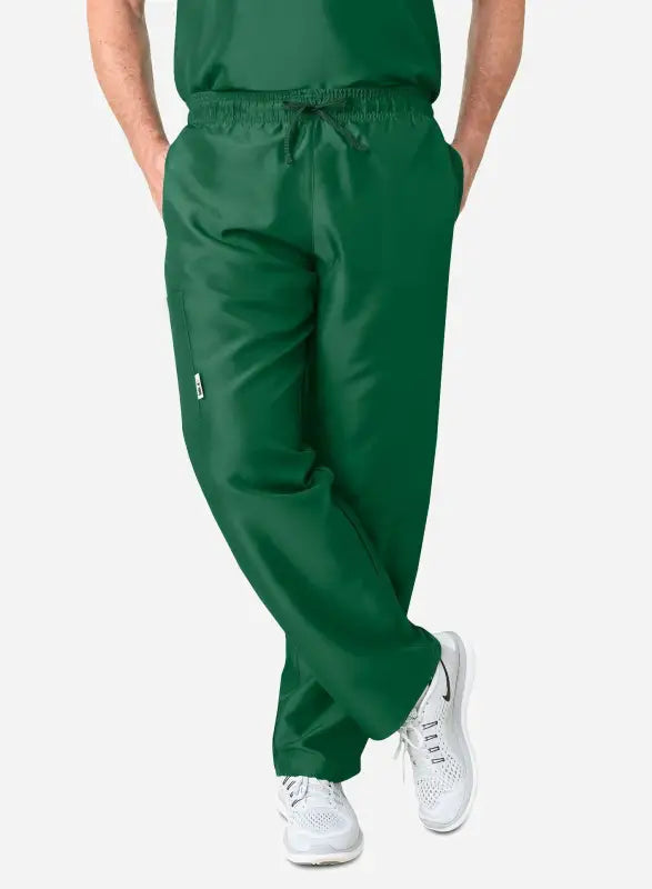 Green Men’s Simple Scrub Pants with drawstring waist and side pockets for comfort