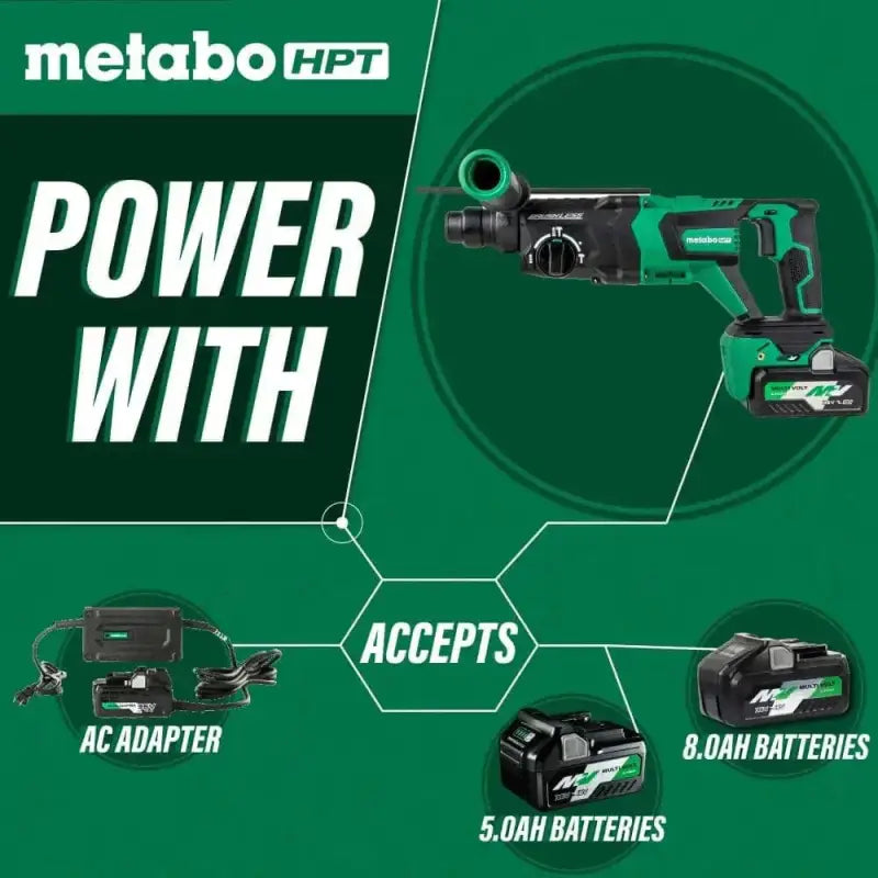 Green Metabo HPT 36V MultiVolt Brushless SDS D-Handle Rotary Hammer with battery options