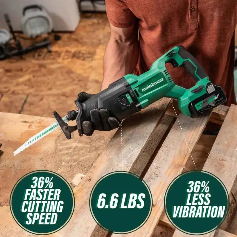 Green Metabo HPT CR18DBQ4M 18V MultiVolt Cordless Reciprocating Saw with specs