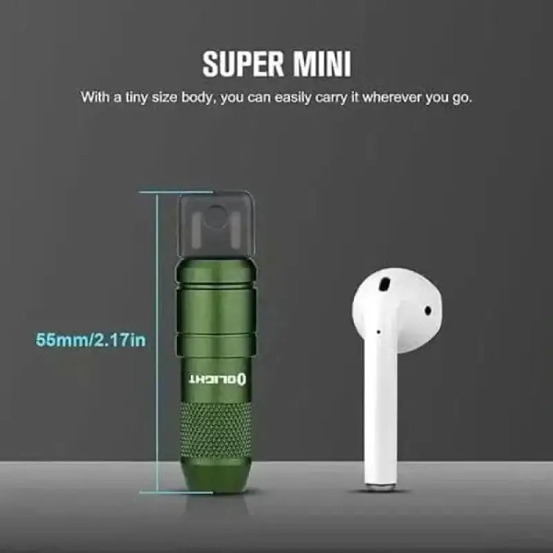 Green metallic Olight IMINI2ODG rechargeable mini flashlight with textured grip and magnetic cap