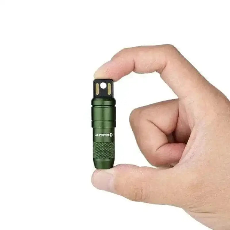 Green metallic OLIGHT IMINI2ODG rechargeable mini flashlight with textured grip and magnetic cap