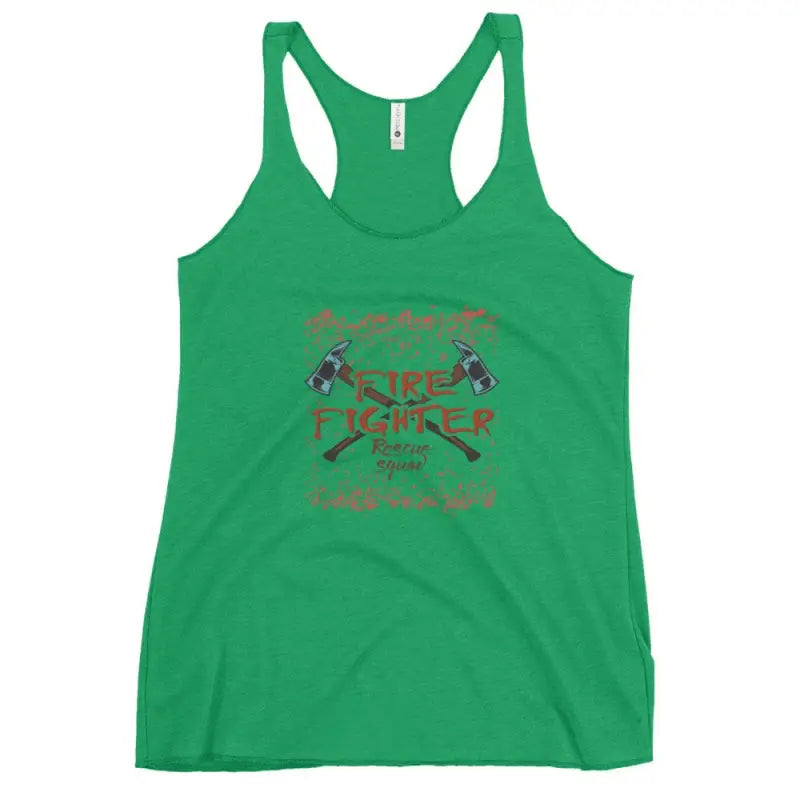 Green Racerback Tank Top with crossed axes graphic design from Firefighter Women’s collection