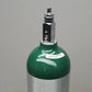 Green and silver medical oxygen cylinder with black post valve regulator for HARRISON tank