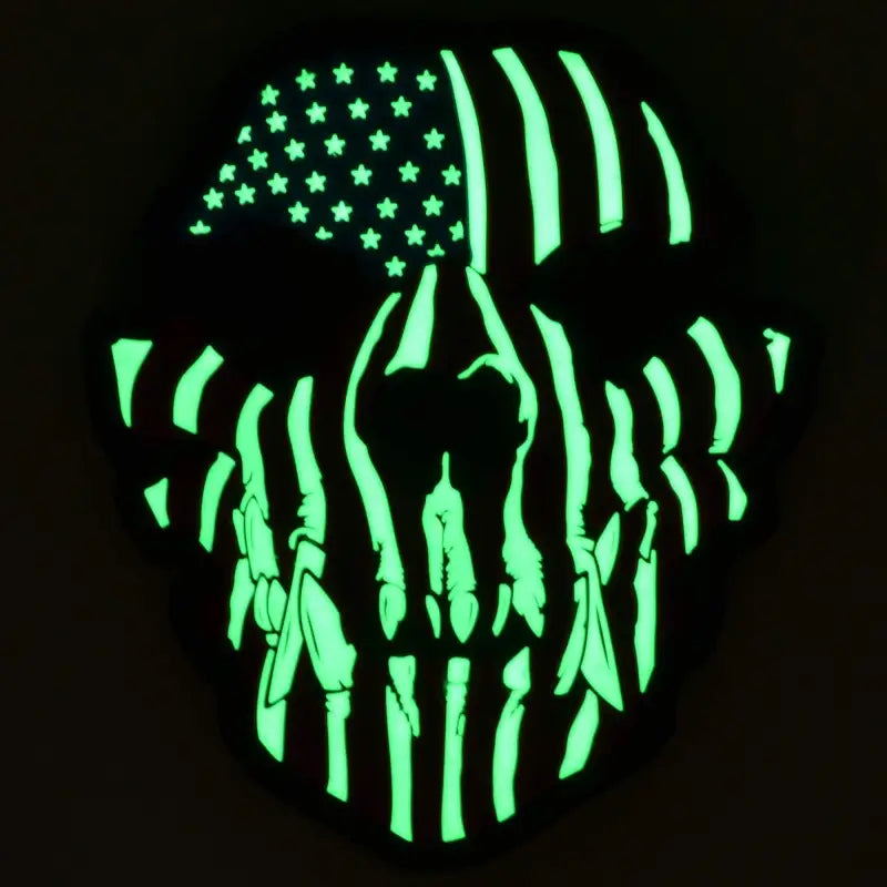 Glowing green K-9 Dog Canine Skull PVC Patch with US Flag design for canine lovers