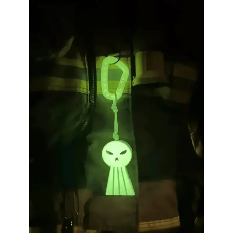 Glowing green skull keychain from Williams Wedge for first responders and firefighters