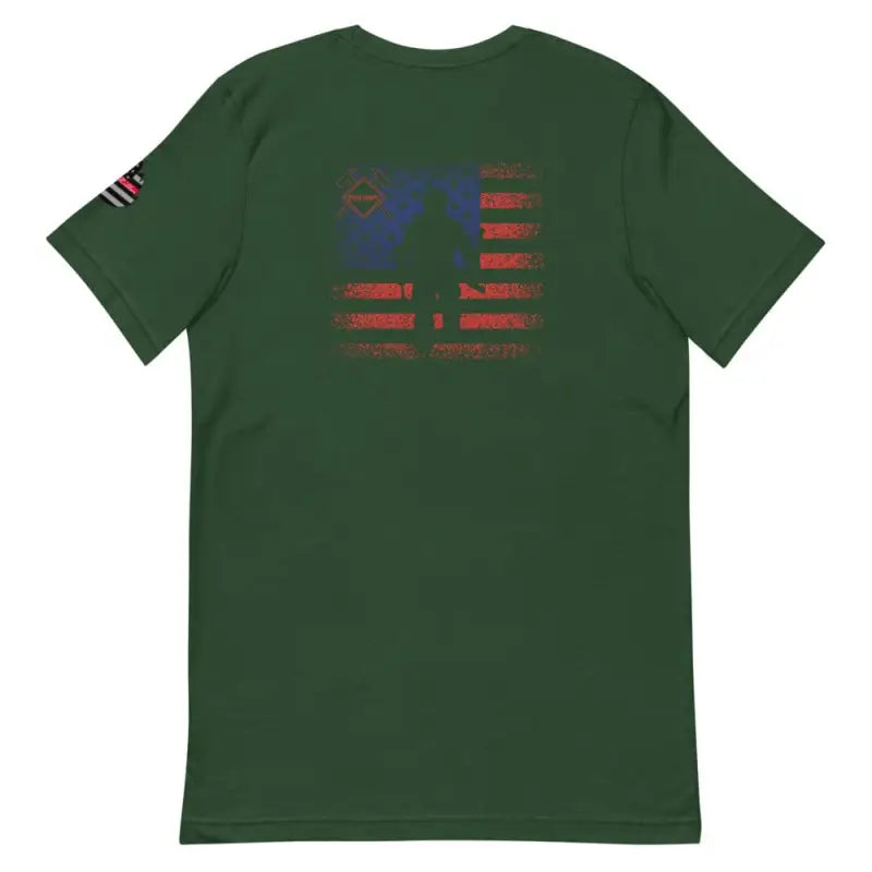 Green Flag Firefighter Short-Sleeve T-Shirt with American flag design on back