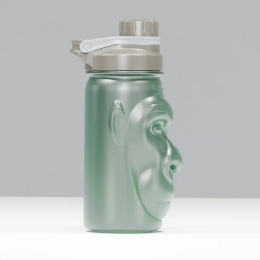 Green water bottle with gorilla face showcasing Harambe Shaker Bottles and shaker bottle style