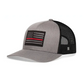 Gray Black Trucker Hat with American Flag Patch and Thin Red Line Design