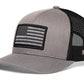 Grey and black mesh American Flag Trucker Hat with USA patch, stylish black snapback