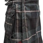 Grey and black plaid Utility Kilt in Midnight Sea Tartan with leather straps and pockets