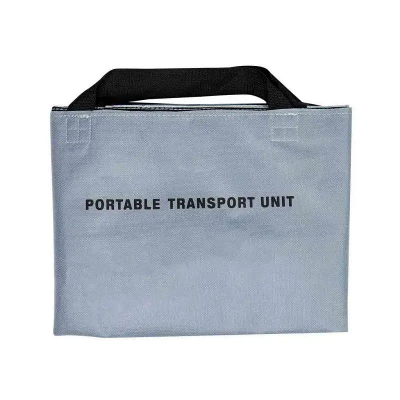 Grey fabric Portable Transport Unit with black handle for handled patient transfer