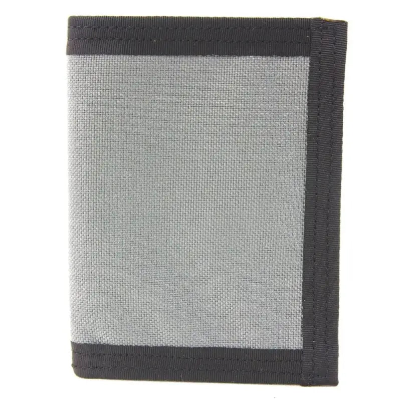 Grey fabric wallet with black trim in Coyote Combat Leather for comfort and durability