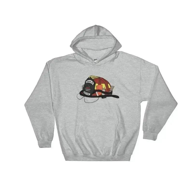 Sport Grey Hoodie featuring a Captain Helmet design for stylish firefighting fans