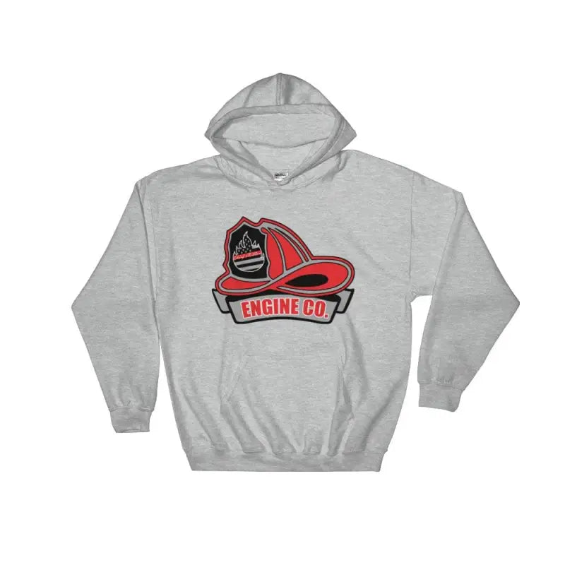 Sport Grey Hoodie with Red Firefighter Helmet Logo, Available in 2XL 3XL 4XL Sizes