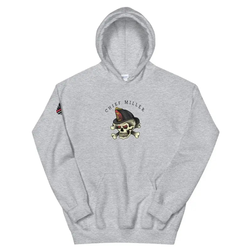 Grey Chief Miller Skull Unisex Hoodie with skull and military cap design on chest