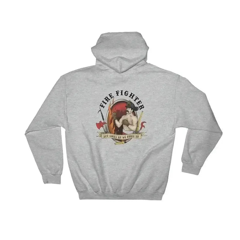 Sport Grey hoodie featuring vintage boxing graphic for first responders, You Light’em We Fight’em