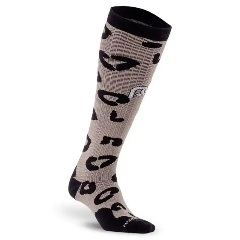 Grey knee-high sock with black musical note pattern for Marathon Leopard first responders