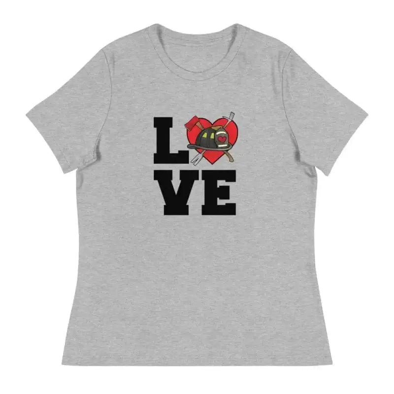 Grey women’s relaxed t-shirt with LOVE design and heart featuring 40 in athletic heather