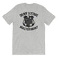 Grey athletic heather t-shirt featuring Do My Tattoos Matter Now text and police badge design