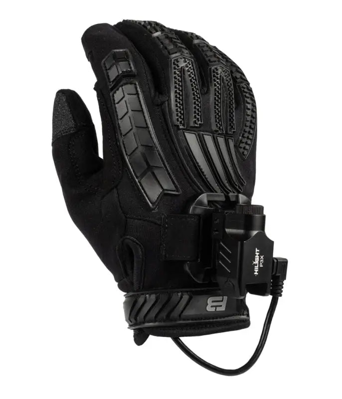 Black tactical glove with electronic device, featuring Guardian Gloves Pro technology