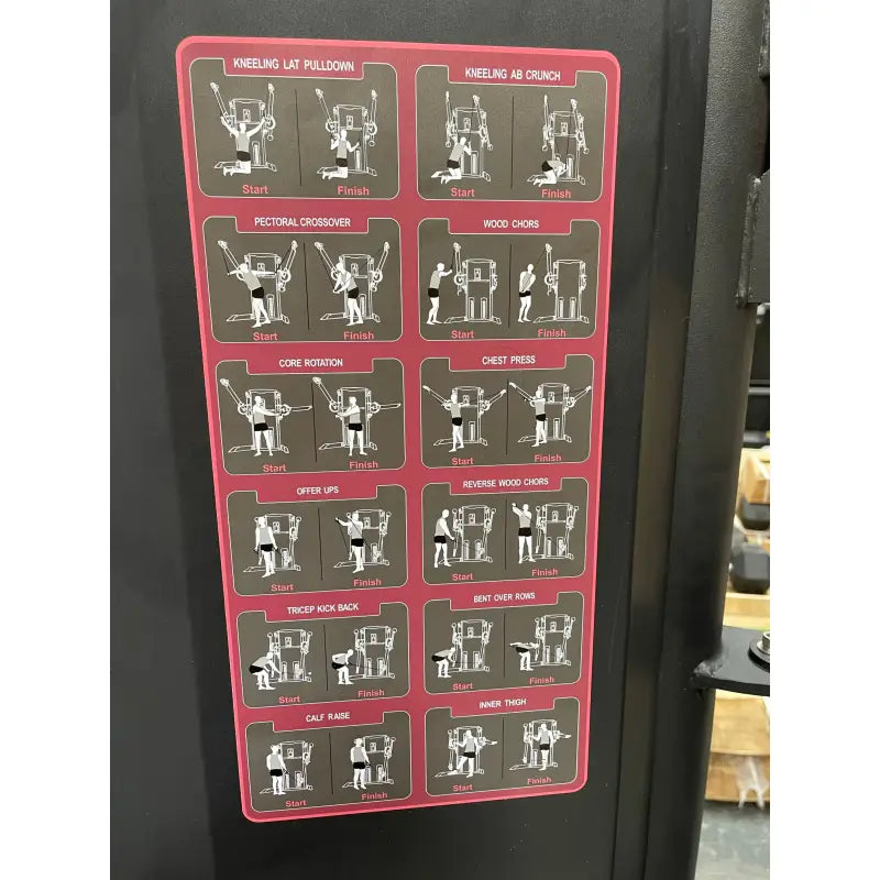 SFE Commercial Dual Cable Crossover Machine with exercise guide for cable crossover workouts
