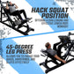Gym equipment for leg exercises featuring SFE Commercial 45 Degree Plate Loaded Leg Press Hack Squat Combo