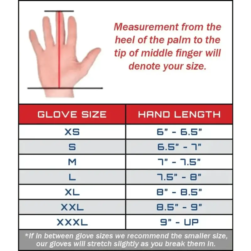 Hand measurement guide for Titan K-9 Gloves with Hands-Free Hilight P3X included