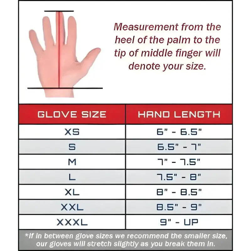 Hand measurement guide for sizing Recon Tactical Gloves with Maxx-Grip Technology