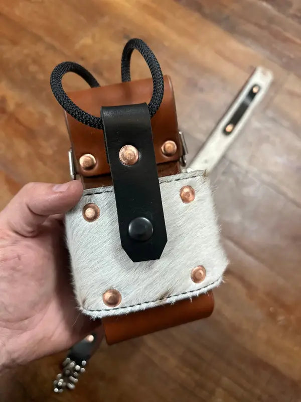Handcrafted leather and fur pouch from Genuine Hair On Radio Strap Set