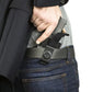 Handgun in Inside the Pant Clip Holster, under black suit jacket, ideal for Sig Sauer