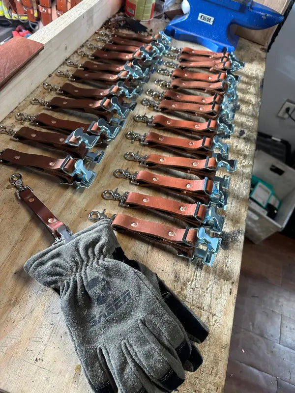 Handmade leather keychains with metal clips for first responders, firefighters, police