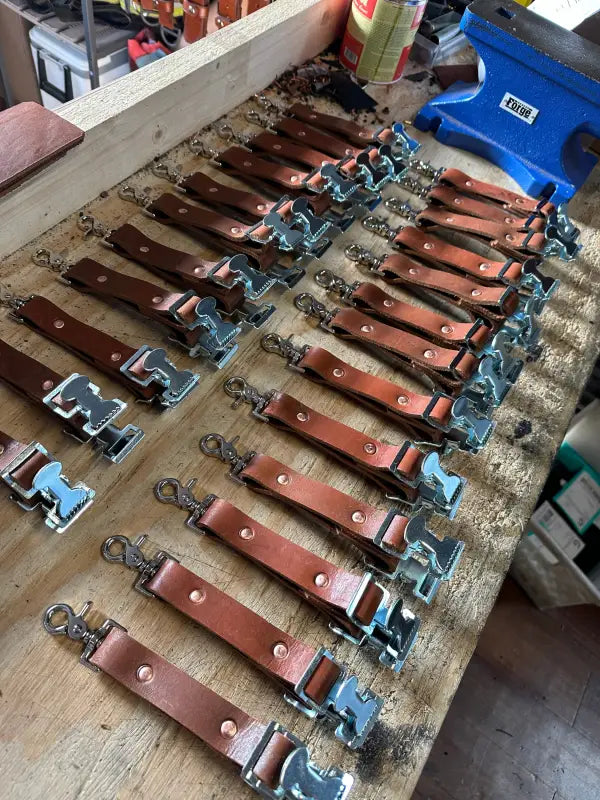 Handmade leather keychains with metal hardware for first responders firefighters and police