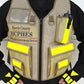 Tan HCPHES Safety Vest with yellow reflective panels for enhanced visibility and safety