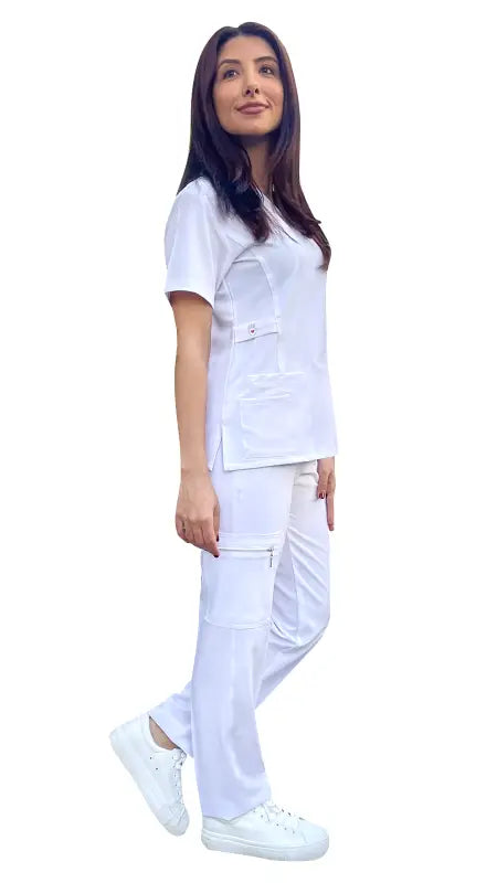 Healthcare worker in Women’s Gentle Stretch Slim Fit Zipper Set - Style ST88