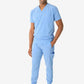 Healthcare worker in light blue medical scrubs showcasing men’s double-pocket scrub top