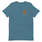 Heather blue t-shirt with colorful logo, part of Engine 19 collection