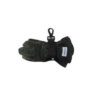 Black winter glove with clip attachment for Heavy Duty Firefighter Glove Strap and Swipe Tool Attachment