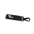 Black nylon firefighter glove strap with metal clip and firefighter swipe tool attachment