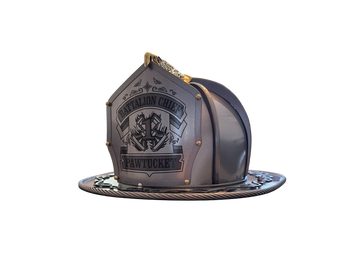 Stylish Award Helmet by TORCHED, showcasing custom steel craftsmanship and brass finishes.