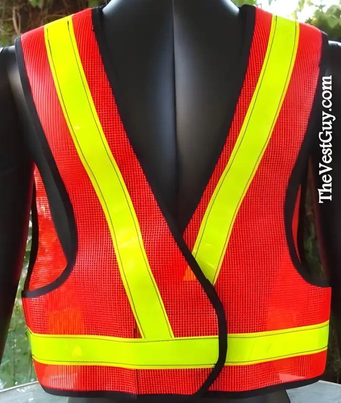 Red High Visibility 5pt Breakaway Safety Reflective Vest with X-pattern stripes