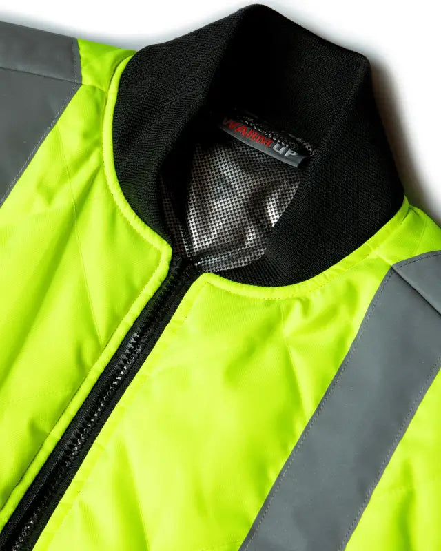 High-visibility neon yellow UHV919 HiVis WarmUP Insulated Safety Vest with reflective stripe