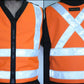 High-visibility orange ANSI Class 2 safety vest with reflective stripes and black trim