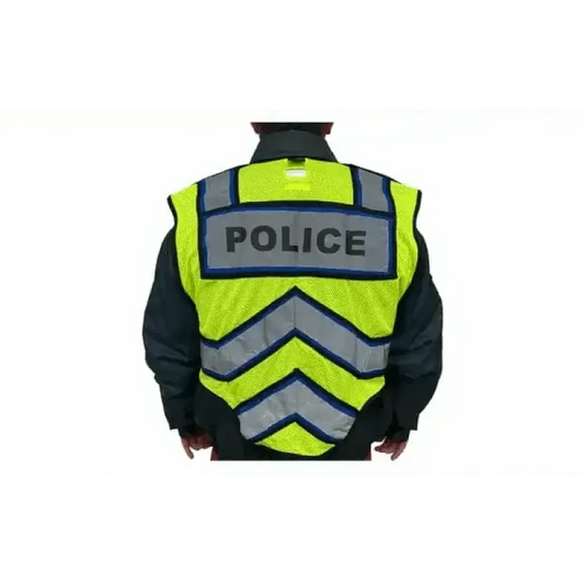 High-visibility Ultrabright Blue Police Public Safety Vest with reflective chevron stripes