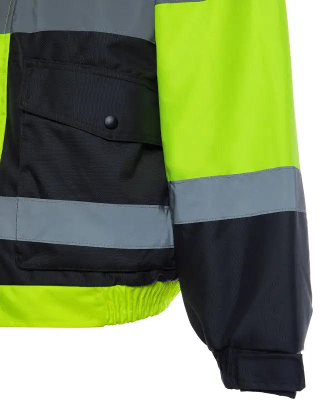 High-visibility UHV563 HiVis Bomber Jacket with black and reflective gray panels