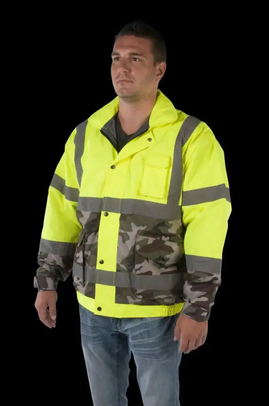 High-visibility safety jacket UHV561 HiVis Bomber Special Edition with camouflage and reflective stripes