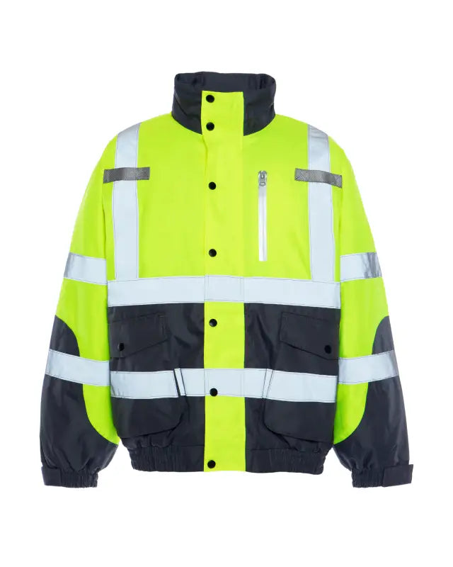 High-visibility UHV887 HiVis Warm 3-in-1 Jacket with reflective stripes and navy bottom