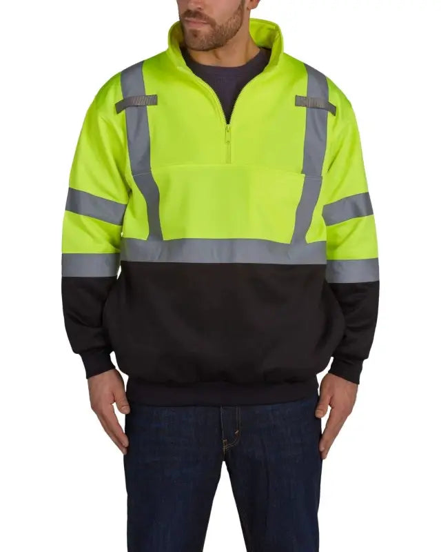 High-visibility UPA542 HiVis 1/4 Zip Soft Shell Pullover with reflective stripes