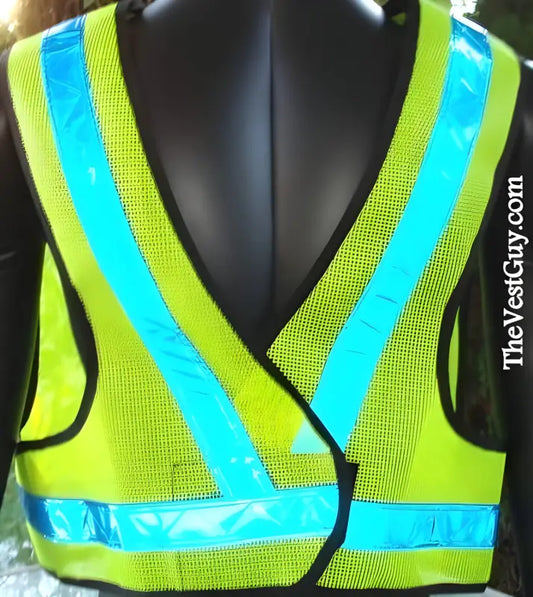 High Visibility 5pt Breakaway Safety Reflective Vest with fluorescent yellow mesh fabric